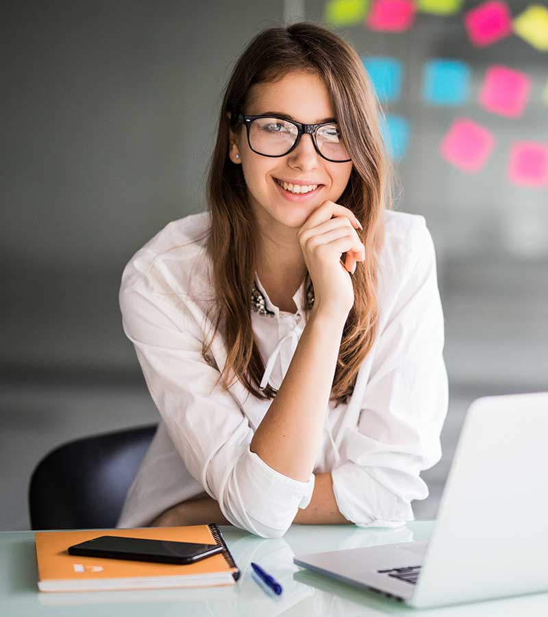 Skyvault advisor working with a client at her desk